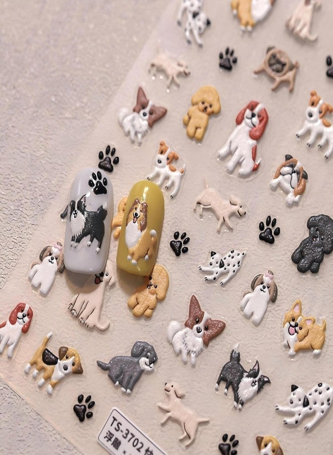 Dedyel Cute Nail Stickers 5D Embossed Cartoon Dog Kawaii Animal Self-Adhesive Nail Decals for Women Girls Kids Nail Art Decoration - Image 2